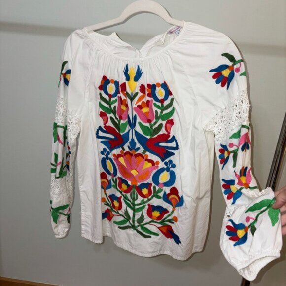 Frances Valentine Printed Scoop Neck Embroidered Blouse Shirt - Picture 2 of 4